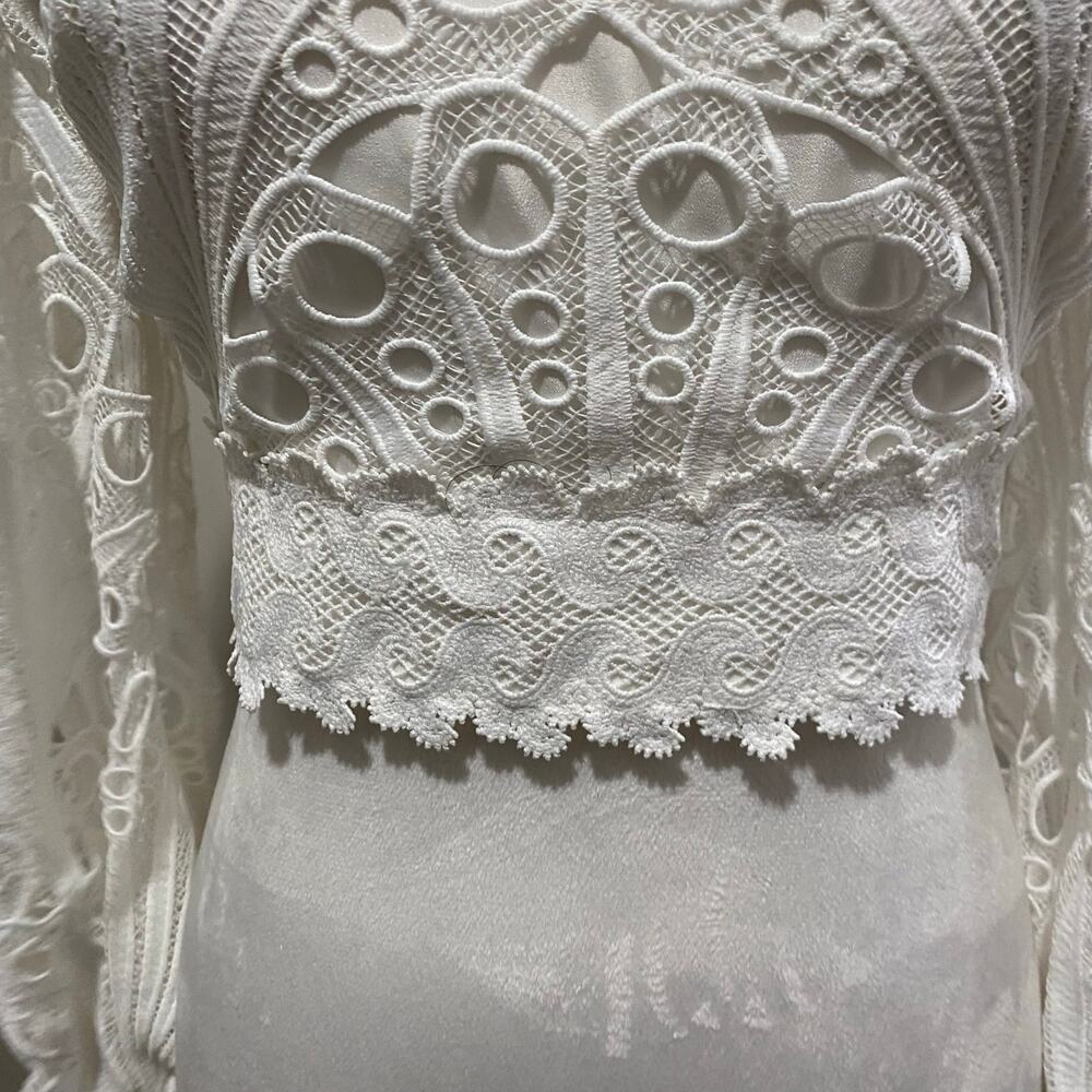 ASOS LUXE Backless Eyelet Ruffle Neck Top Sizes 0 White Lace Long Sleeve - Picture 8 of 13